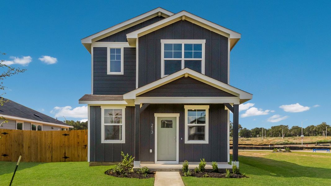Representative exterior photo of a completed home built from the The Buchanan by D.R. Horton in Valverde, Bastrop, TX (Image 1). Representative exterior photo of a completed home built from the The Buchanan by D.R. Horton in Valverde, Bastrop, TX (Image 1).