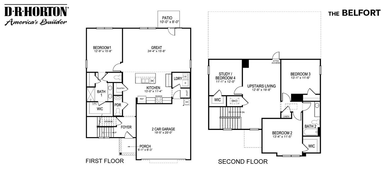 2D floor plan layout for the BELFORT by D.R. Horton in Hartmann Crossing, Lebanon, TN (Image 3).