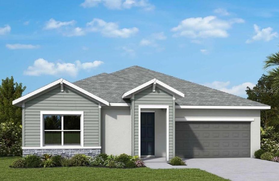 Front exterior of a new home in Waterset Bungalow Series, Apollo Beach, FL, highlighting curb appeal (Image 1). Front exterior of a new home in Waterset Bungalow Series, Apollo Beach, FL, highlighting curb appeal (Image 1).