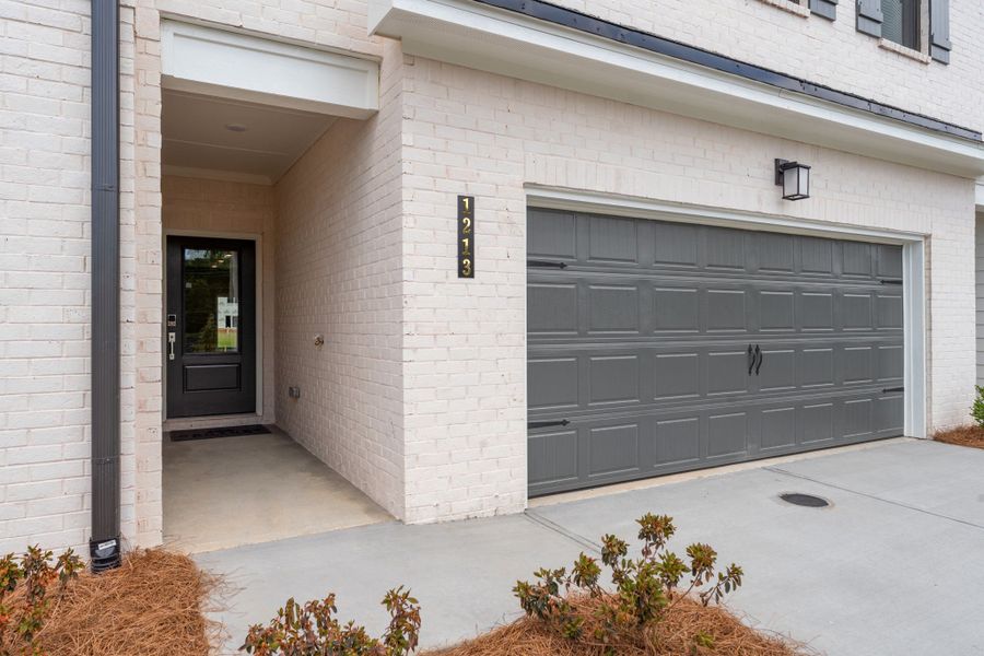 A garage door on a building.