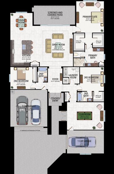 2D floor plan layout for the Barbados by GL Homes in Valencia Harbor (55+), Fort Myers, FL (Image 5).
