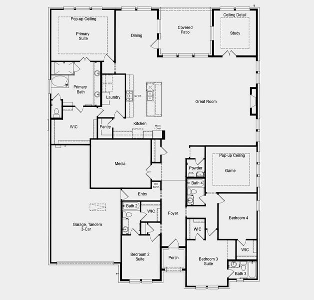 2D floor plan layout for the Melbourne by Taylor Morrison in The Ranch at Uptown Celina 70s, Celina, TX (Image 4). 2D floor plan layout for the Melbourne by Taylor Morrison in The Ranch at Uptown Celina 70s, Celina, TX (Image 4).