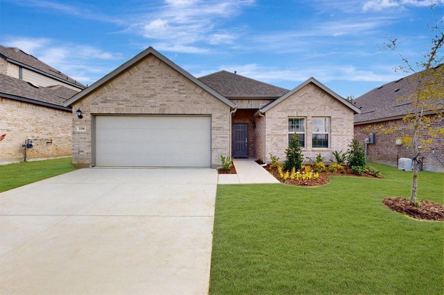 Front exterior of a new home in Kings Way, Denton, TX, highlighting curb appeal (Image 17). Front exterior of a new home in Kings Way, Denton, TX, highlighting curb appeal (Image 17).