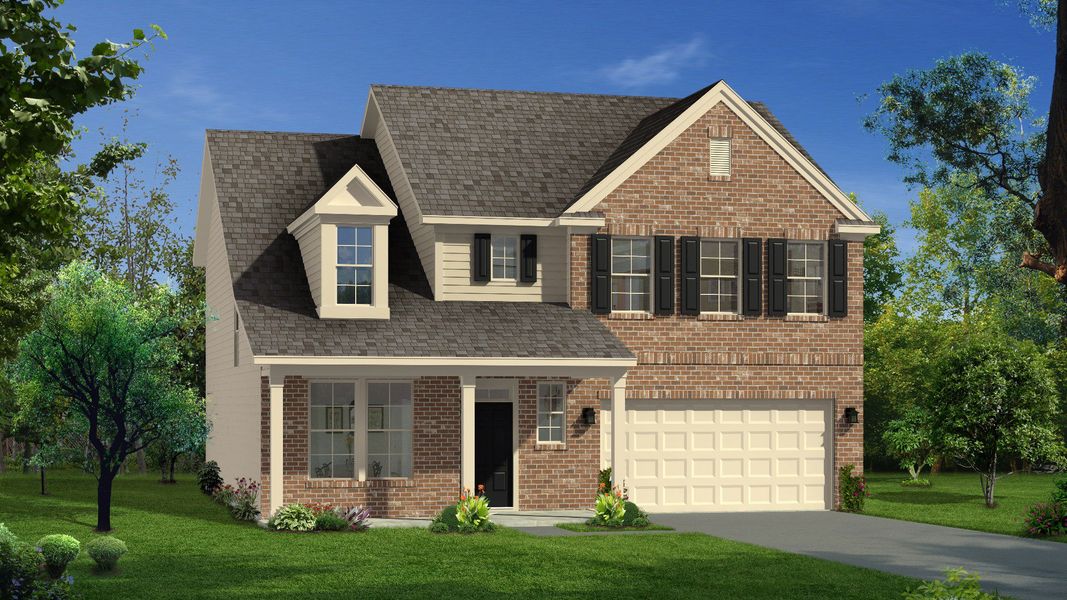 Representative exterior photo of a completed home built from the Hawthorne by DRB Homes in Sidney Creek Single Family, Zebulon, NC (Image 5).