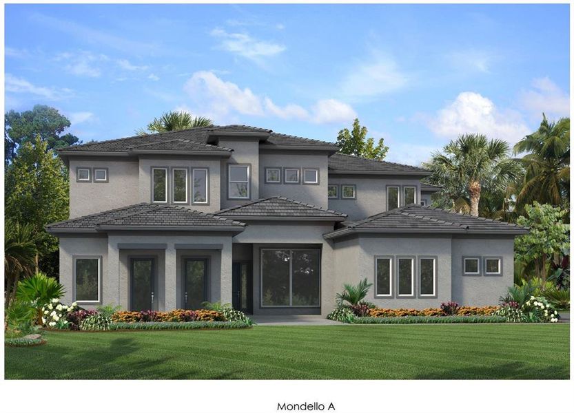 Front exterior of a new home in Shorefront Cove, Winter Garden, FL, highlighting curb appeal (Image 1).