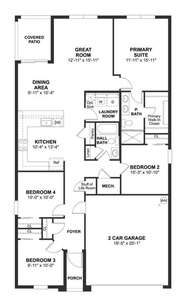 2D floor plan layout for the Finlay II by K. Hovnanian® Homes in Aspire at Morningside, Fort Pierce, FL (Image 5).