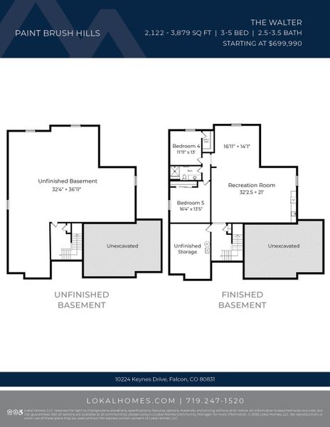 2D floor plan layout for the Walter by Lokal Homes in Paint Brush Hills, Peyton, CO (Image 7).