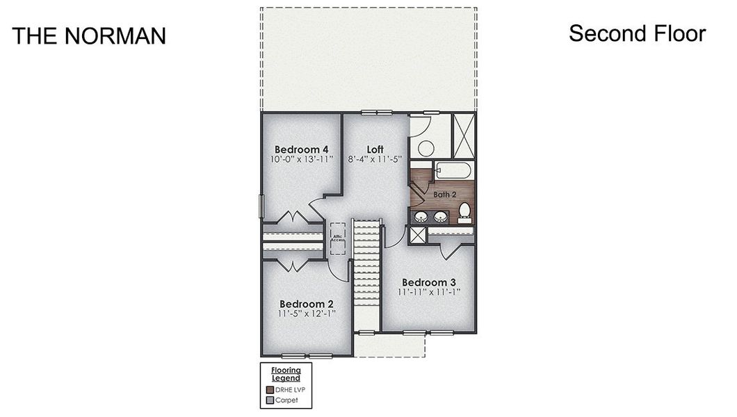 2D floor plan layout of this home in The Willows at Blake Farm, Wilmington, NC (Image 4).