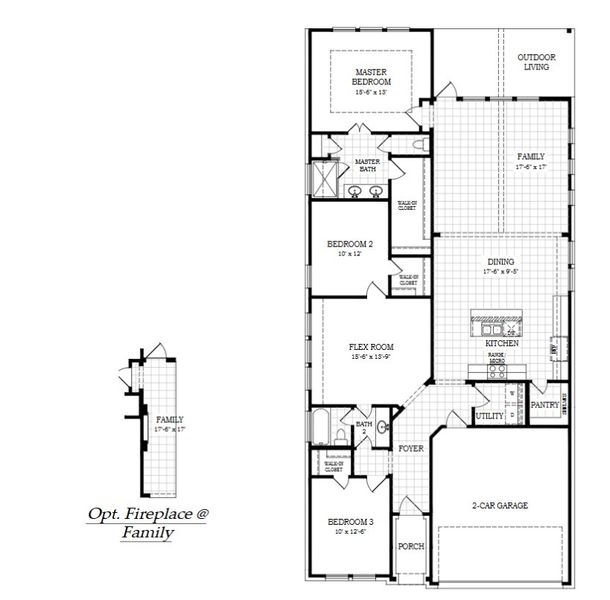 2D floor plan layout for the Ava by Chesmar Homes in Stream Waters, Seguin, TX (Image 5).