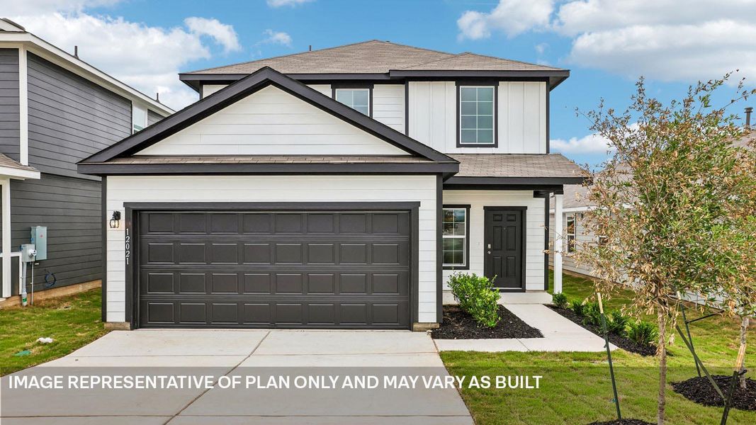 Front exterior of a new home in Durango, Mustang Ridge, TX, highlighting curb appeal (Image 15).
