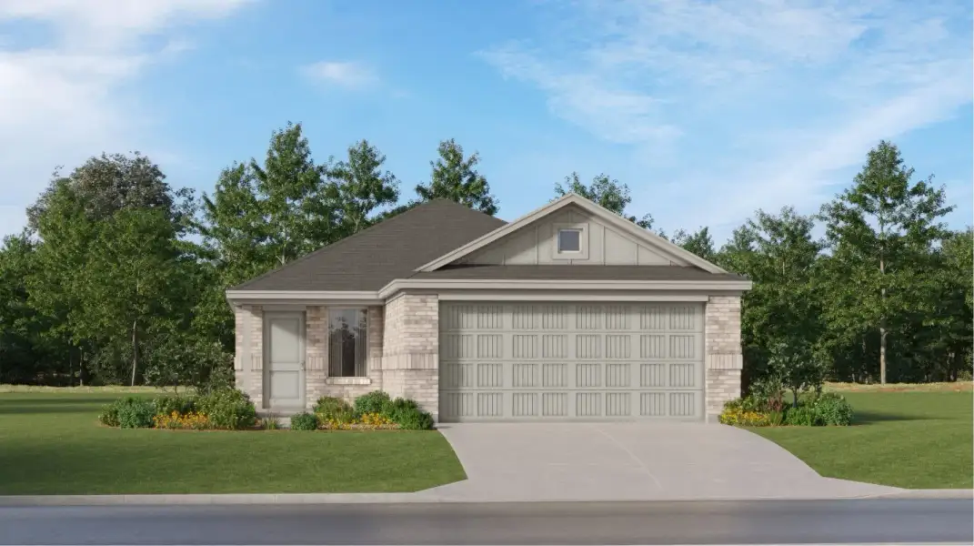 Front exterior of a new home in Hurricane Creek, Anna, TX, highlighting curb appeal (Image 1). Front exterior of a new home in Hurricane Creek, Anna, TX, highlighting curb appeal (Image 1).