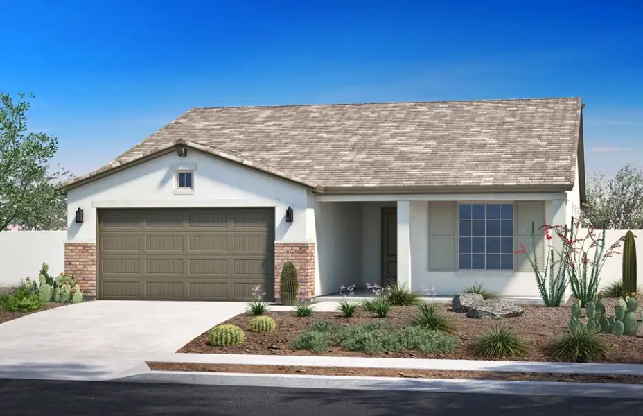 Representative exterior photo of a completed home built from the 1909 by Homes by Towne in Stonefield, Surprise, AZ (Image 2). Representative exterior photo of a completed home built from the 1909 by Homes by Towne in Stonefield, Surprise, AZ (Image 2).