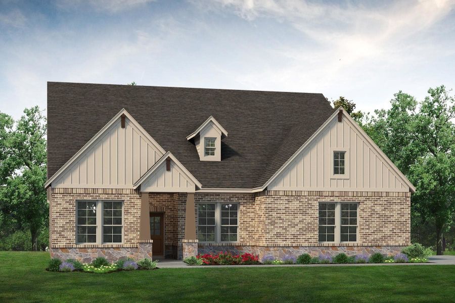 Front exterior of a new home in Clear Sky Addition, Valley View, TX, highlighting curb appeal (Image 1). Front exterior of a new home in Clear Sky Addition, Valley View, TX, highlighting curb appeal (Image 1).