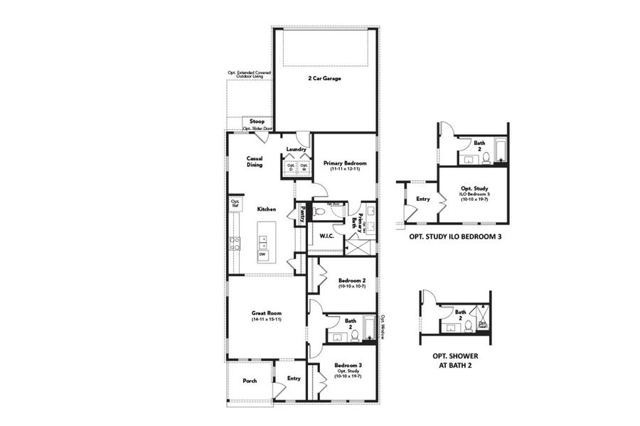 2D floor plan layout for the Austen by DRB Homes in Creeks Crossing, Elgin, TX (Image 3).