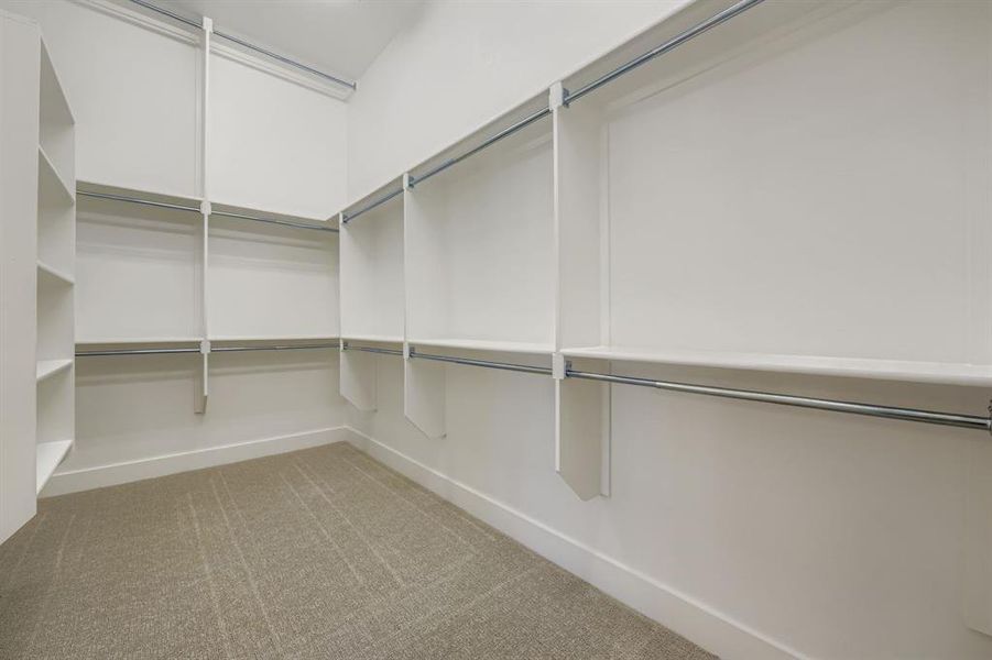 Spacious closet with light carpet