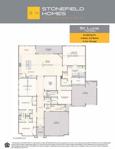 2D floor plan layout for the St Lucia by Stonefield Homes in Heath Golf and Yacht Club, Rockwall, TX (Image 4).