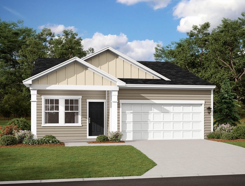 Front exterior of a new home in Pender Woods at Cane Bay, Summerville, SC, highlighting curb appeal (Image 1). Front exterior of a new home in Pender Woods at Cane Bay, Summerville, SC, highlighting curb appeal (Image 1).