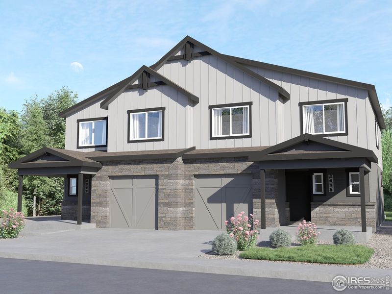 Front exterior of a new home in Wilson Commons, Loveland, CO, highlighting curb appeal (Image 5).