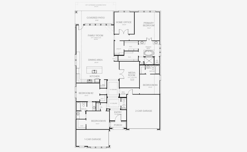 2D floor plan layout for the 2850W by Perry Homes in Juniper Springs 60', Lockhart, TX (Image 3).