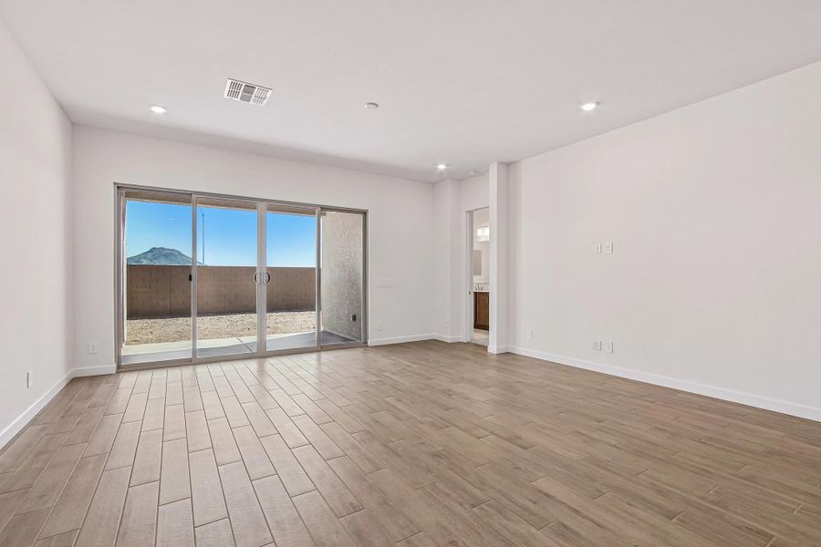 Great room with 4 panel slider