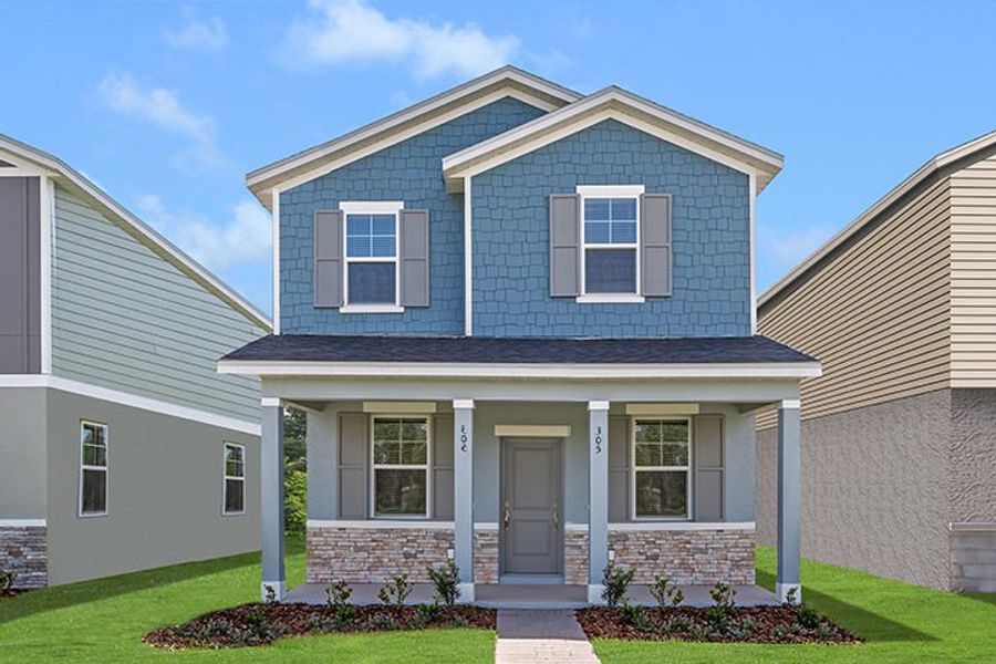 Front exterior of a new home in Brack Ranch, St. Cloud, FL, highlighting curb appeal (Image 26). Front exterior of a new home in Brack Ranch, St. Cloud, FL, highlighting curb appeal (Image 26).