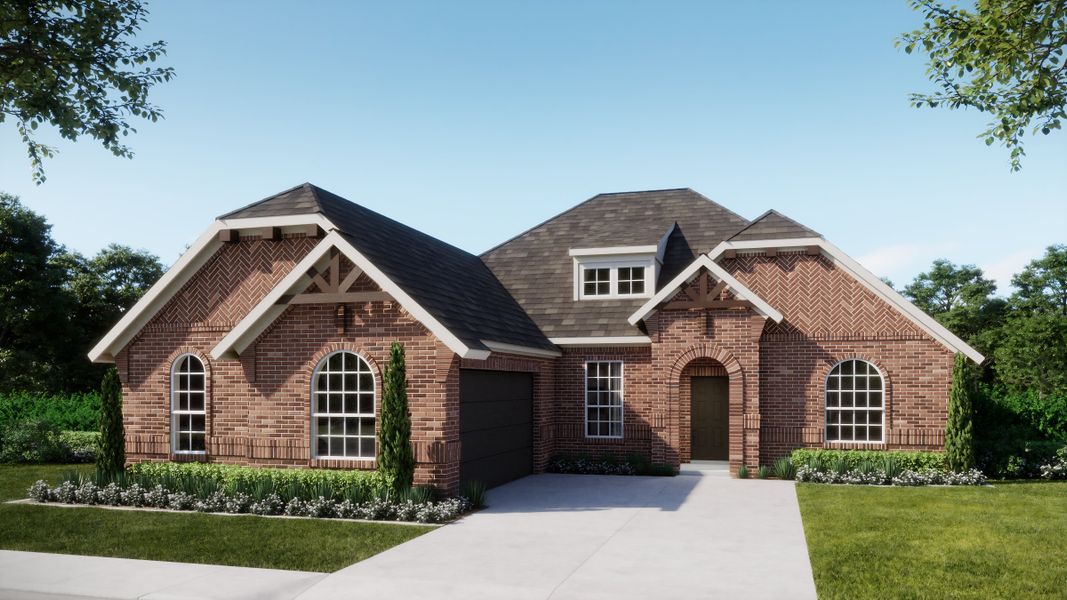 Representative exterior photo of a completed home built from the Concept 2404 by Risewell Homes in Abe's Landing, Granbury, TX (Image 7). Representative exterior photo of a completed home built from the Concept 2404 by Risewell Homes in Abe's Landing, Granbury, TX (Image 7).