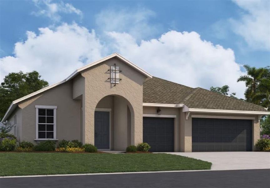 Front exterior of a new home in Creekside Run at Babcock Ranch, Punta Gorda, FL, highlighting curb appeal (Image 1). Front exterior of a new home in Creekside Run at Babcock Ranch, Punta Gorda, FL, highlighting curb appeal (Image 1).