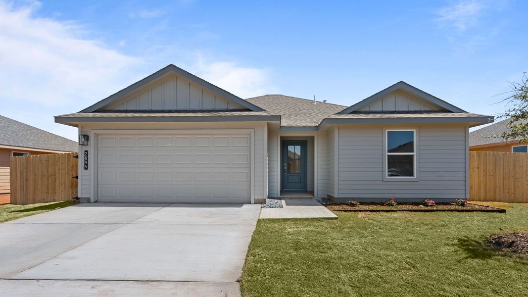 Representative exterior photo of a completed home built from the ZAVALLA by D.R. Horton in Hampton Hills, Abilene, TX (Image 1). Representative exterior photo of a completed home built from the ZAVALLA by D.R. Horton in Hampton Hills, Abilene, TX (Image 1).
