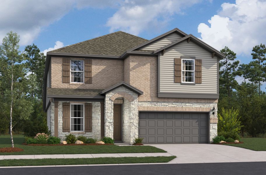 Representative exterior photo of a completed home built from the Hudson by Beazer Homes in Hunter's Ranch, San Antonio, TX (Image 2).