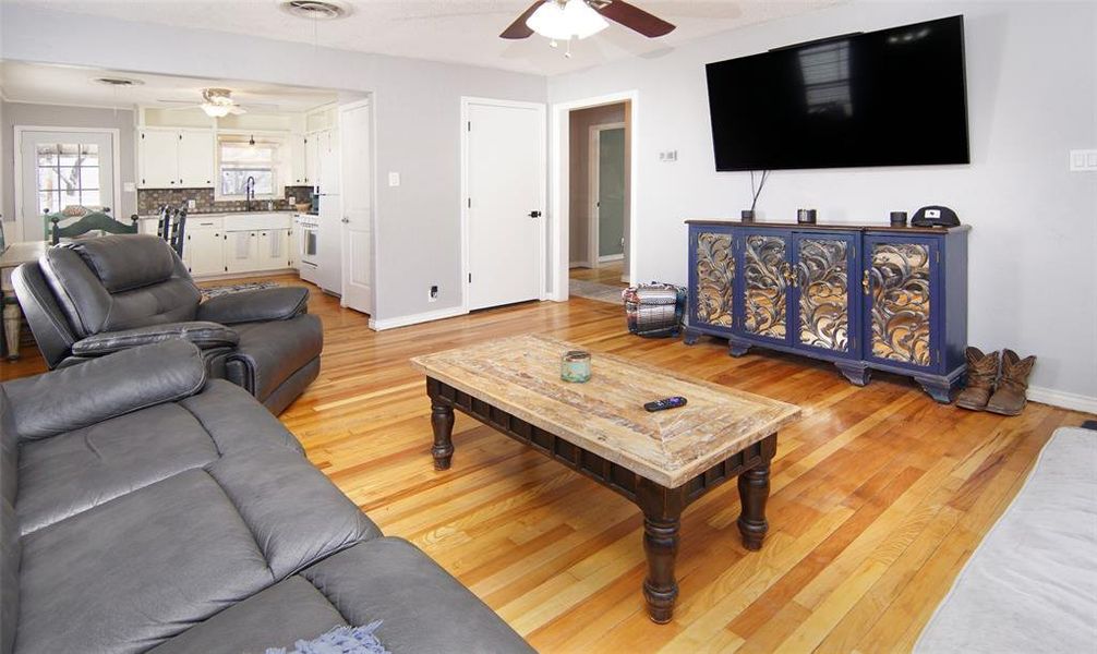 open concept to kitchen and dining