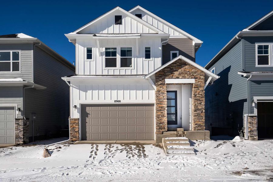 Representative exterior photo of a completed home built from the The Terra Linda by David Weekley Homes in Revel Crossing at Wolf Ranch - The Panorama Collection, Colorado Springs, CO (Image 2).