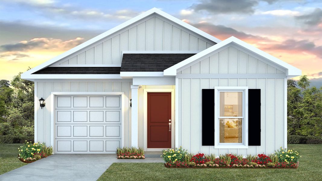 Representative exterior photo of a completed home built from the Plan by D.R. Horton in Liberty, Panama City, FL (Image 1). Representative exterior photo of a completed home built from the Plan by D.R. Horton in Liberty, Panama City, FL (Image 1).