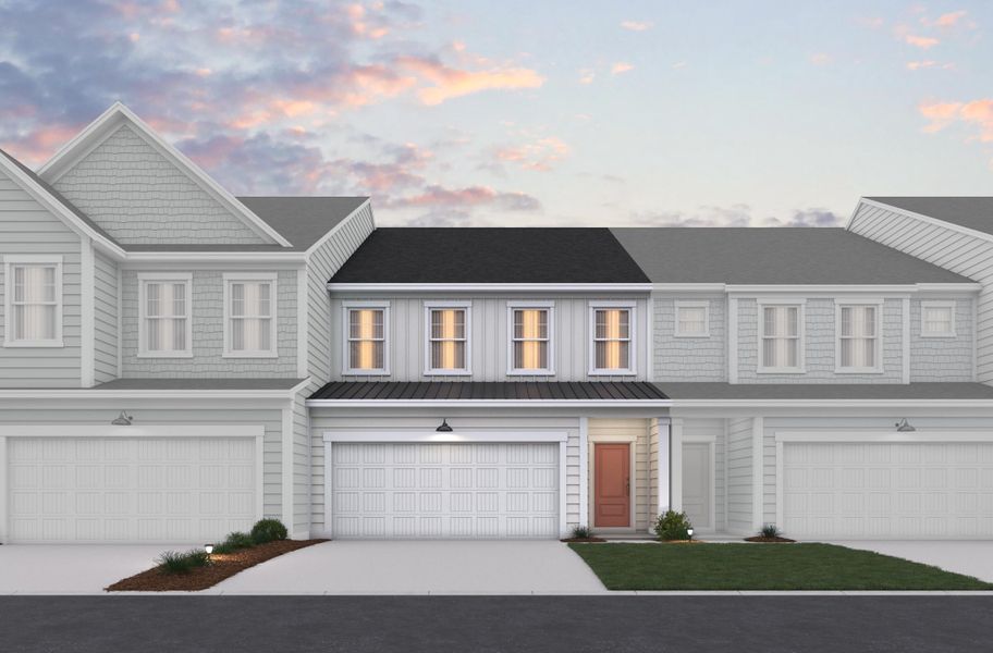 Front exterior of a new home in Ashley Walk Townes, Charleston, SC, highlighting curb appeal (Image 1). Front exterior of a new home in Ashley Walk Townes, Charleston, SC, highlighting curb appeal (Image 1).