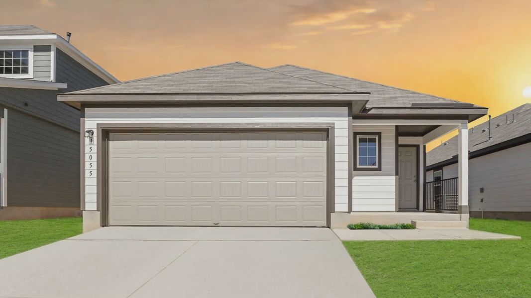 Front exterior of a new home in Timber Creek, San Antonio, TX, highlighting curb appeal (Image 1). Front exterior of a new home in Timber Creek, San Antonio, TX, highlighting curb appeal (Image 1).