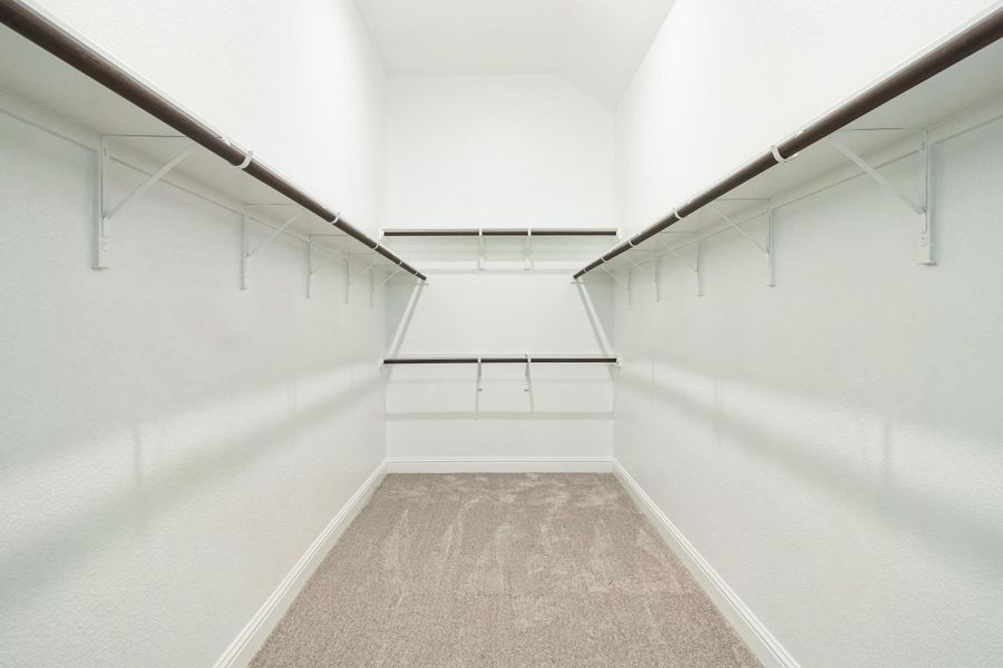 Walk in closet featuring light colored carpet