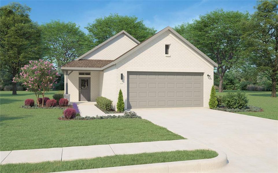 Front exterior of a new home in Trails of Lavon, Lavon, TX, highlighting curb appeal (Image 2). Front exterior of a new home in Trails of Lavon, Lavon, TX, highlighting curb appeal (Image 2).