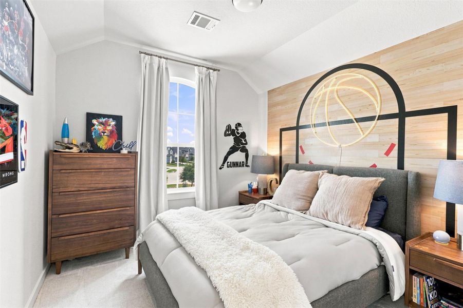 Bedroom 3 with custom wall decal and window treatment