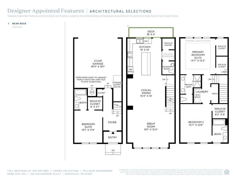 2D floor plan layout of this home in The Nations - Towns, Nashville, TN (Image 5).