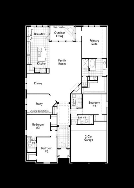 2D floor plan layout for the 543 by Highland Homes in Kresston, Montgomery, TX (Image 4).