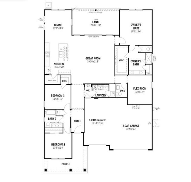 2D floor plan layout for the Saratoga by Mattamy Homes in RiverTown - Forest, St. Johns, FL (Image 3).