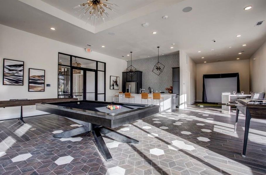 Game room with pool table, golf simulator and more Game room with pool table, golf simulator and more