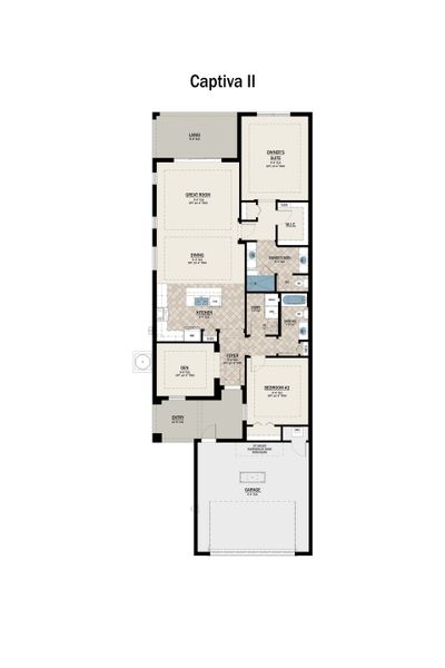 2D floor plan layout for the Captiva 2 Villa by Medallion Home in The Laurels, Parrish, FL (Image 2).