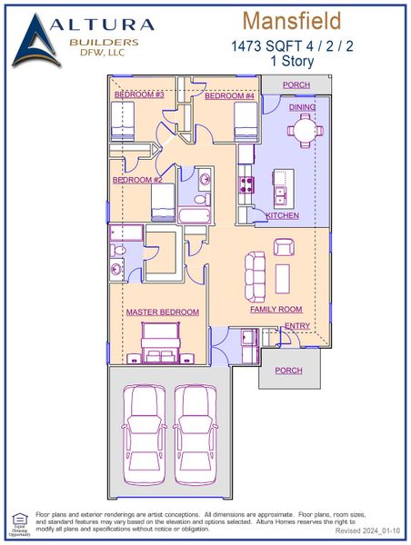 2D floor plan layout for the Mansfield by Altura Homes in Stonecreek, Sulphur Springs, TX (Image 3).