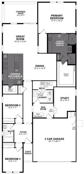 2D floor plan layout of this home in Montana Vista - Highland, Buckeye, AZ (Image 3).
