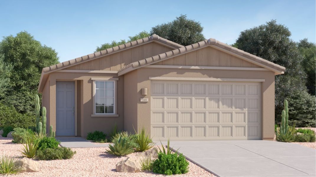 Front exterior of a new home in Star Valley, Tucson, AZ, highlighting curb appeal (Image 1). Front exterior of a new home in Star Valley, Tucson, AZ, highlighting curb appeal (Image 1).