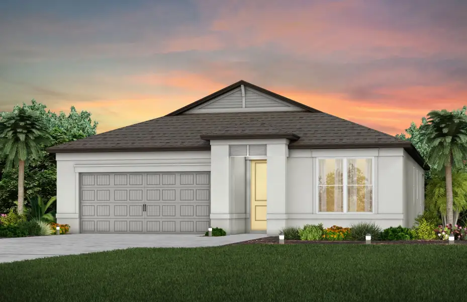 Front exterior of a new home in Evergreen, Thonotosassa, FL, highlighting curb appeal (Image 1). Front exterior of a new home in Evergreen, Thonotosassa, FL, highlighting curb appeal (Image 1).