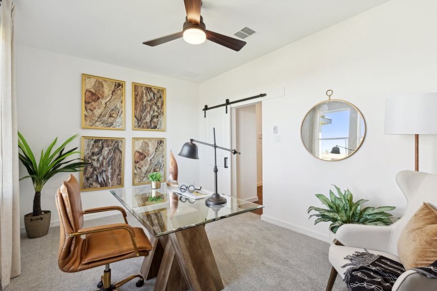 Home office with barn door Home office with barn door