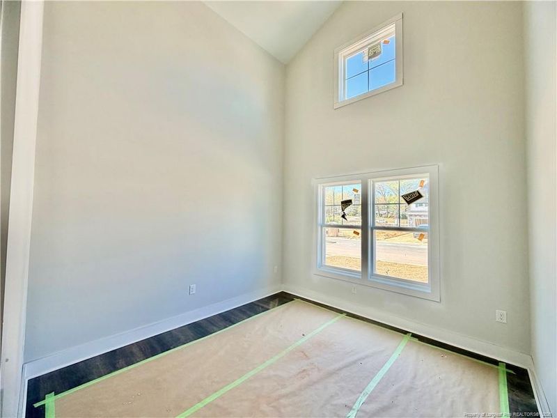 Office with tall ceiling