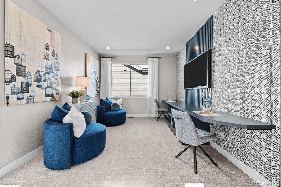 Furnished interior view inside a new home in Painted Prairie, Aurora (Image 23). Furnished interior view inside a new home in Painted Prairie, Aurora (Image 23).