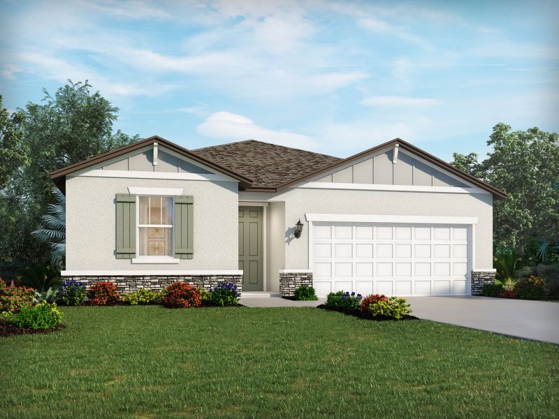 Front exterior of a new home in Magnolia Bay - Reserve Series, Nokomis, FL, highlighting curb appeal (Image 1). Front exterior of a new home in Magnolia Bay - Reserve Series, Nokomis, FL, highlighting curb appeal (Image 1).